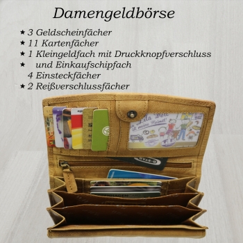 Preview: flevado Wasserbüffel Damen Geldbörse Brieftasche RFID Schutz Doppelnaht Beige